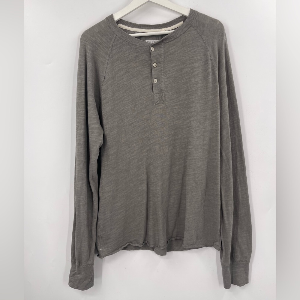 Rag & Bone Long Sleeve Henley Charcoal Grey Size XL